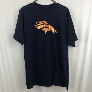 Denver Broncos Orange Foil Logo Blue T Shirt M